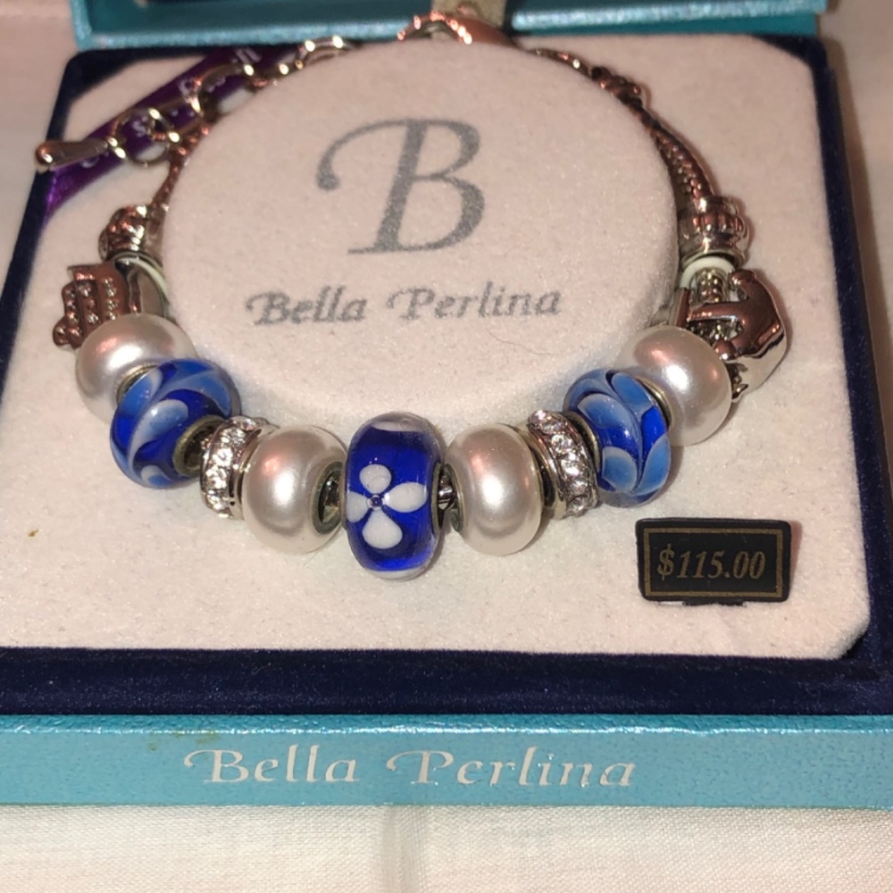 Bella Perlina Silver Art Glass SlCharm Bracelet Blue Bella Pelina - Picture 16 of 16